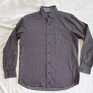 Johnston & Murphy Men's‎ Check Cotton Button-Down Shirt Long Sleeve M Blue Brown